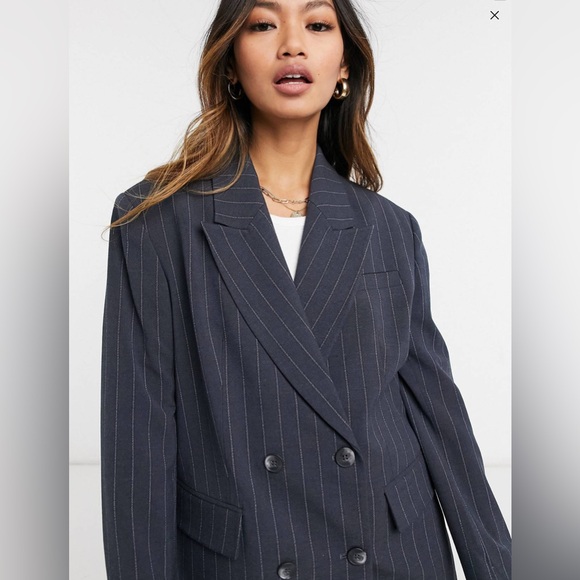 Selected Femme Double Breasted Blazer In Pinstripe Size 38 - Picture 4 of 11